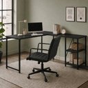 Ver imagem 1 de Mesa em L com Prateleira Office em MDF Estilo Insdustrial Klm Store