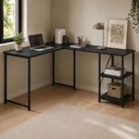 Ver imagem 1 de Mesa em L com Prateleira Office em MDF Estilo Insdustrial Klm Store