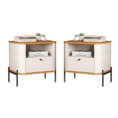 Conjunto Mesa de Cabeceira Malta Off White Nature Preto