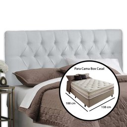 Cabeceira Cama Box Casal 1.40 Painel Capitonê Intense Corino Branco - Lh Móveis - 8