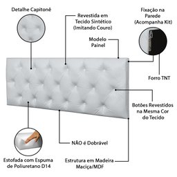 Cabeceira Cama Box Casal 1.40 Painel Capitonê Intense Corino Branco - Lh Móveis - 10