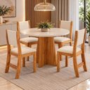 Ver imagem 2 de Mesa de Jantar Redonda com 4 Cadeiras 90x78x50cm Blonde Bege Linha Chilli