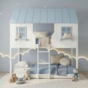 Ver imagem 1 de Beliche Montessoriano Casinha Encantada Madeira Maciça Branco e Azul Housin