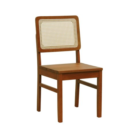 Cadeira Madeira Maciça Lyon Encosto Telinha Natural - Amêndoa Assento Ripado Amêndoa