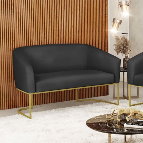 Sofá 2 Lugares Namoradeira Stella Base Industrial Dourado Sintético
