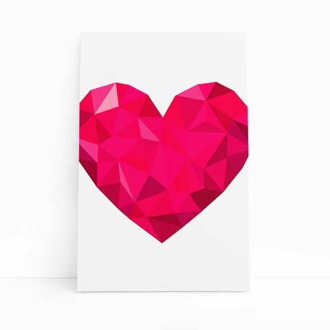 Coração Minimalista Geométrico Rosa Quadro Canvas 60x40cm