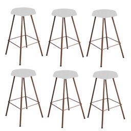 Kit 06 Banqueta Alta Lari Eiffel Hexágono Bancada Bar Balcão Bistrô Ferro Bronze Suede Branco - - 1
