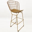 Ver imagem 4 de Kit 4 Banquetas para Cozinha média Bertoia cor Dourado fosco assento cor caramelo altura 60cm -