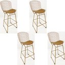 Ver imagem 1 de Kit 4 Banquetas para Cozinha média Bertoia cor Dourado fosco assento cor caramelo altura 60cm -