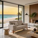 Ver imagem 1 de Sofá Milão 2 Lugares Fixo 159cm Bege Bouclê Pés Madeira Casa Imperial