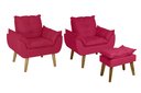 Ver imagem 1 de Kit 02 Poltrona/cadeira Decorativa e Puff Glamour Opala com Pés Quadrado Vermelho