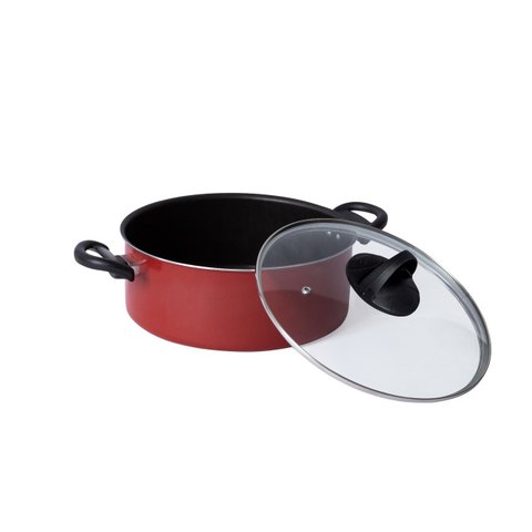 Panela Caçarola Antiaderente para Cozinha Avulsa Teflon C/ Tampa De Vidro Nº 18 Vermelho