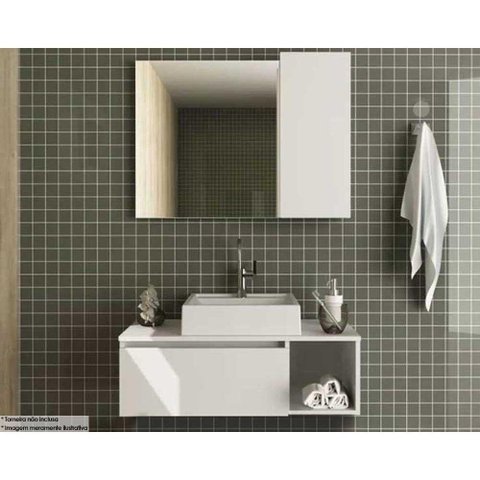 Conjunto de Banheiro Armário C/ Espelho Bn3602 e Balcão Suspenso Bn3601 C/ Cuba Pia Bn3600 80cm