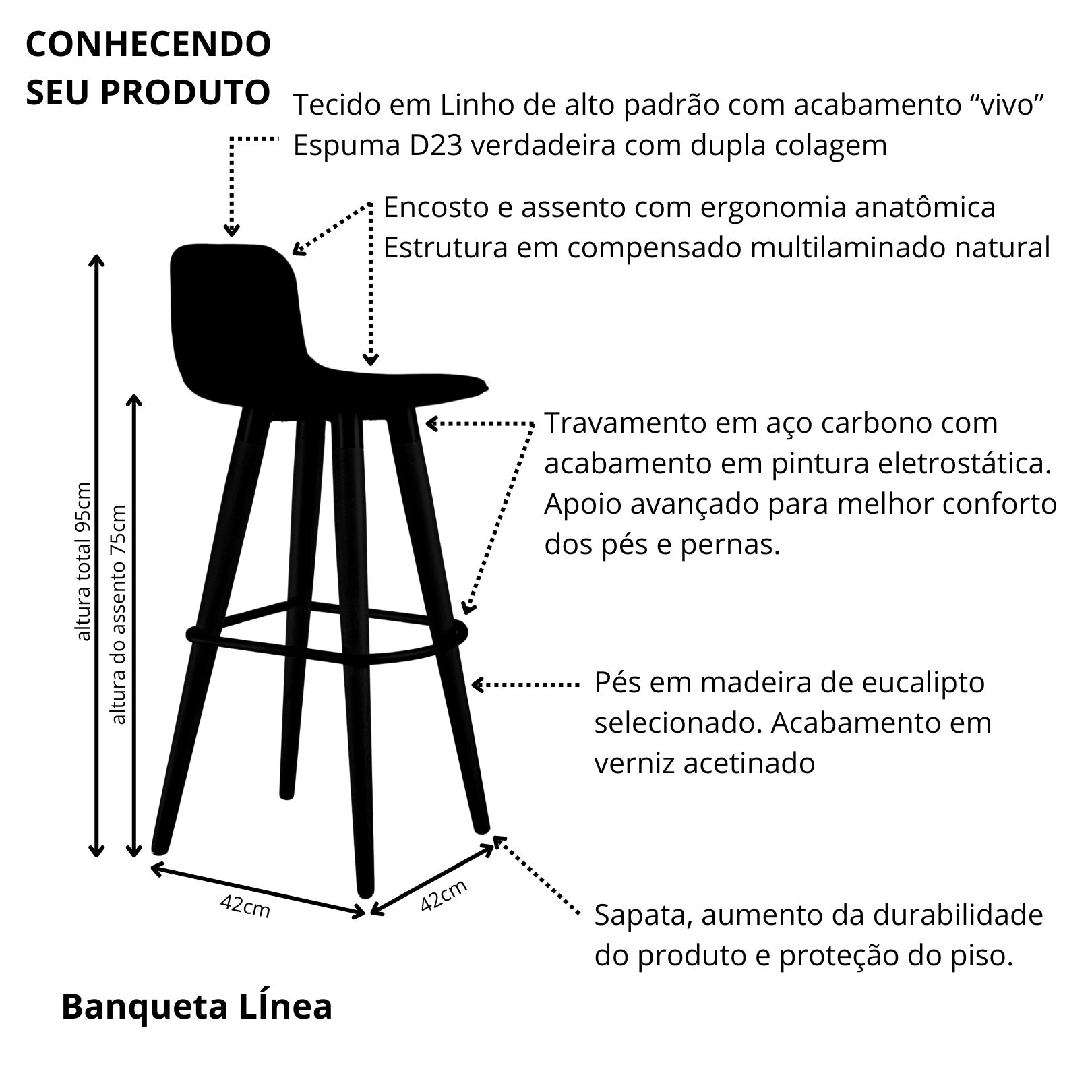 Kit 3 Banquetas Líneas Madeira e Aço Champanhe Assento Cinza - 6