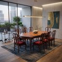 Ver imagem 2 de Mesa de Jantar Clássica Marchetada com 8 Cadeiras Estofadas Vinho a:87 L:220 P:117cm para Sala de Ja
