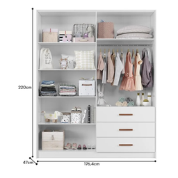 Roupeiro Guarda-roupa Infantil 4 Portas 3 Gavetas Pérola:branco - 4