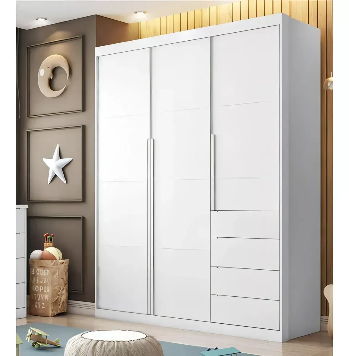 Roupeiro Guarda-roupa Infantil 4 Portas 3 Gavetas Pérola:branco