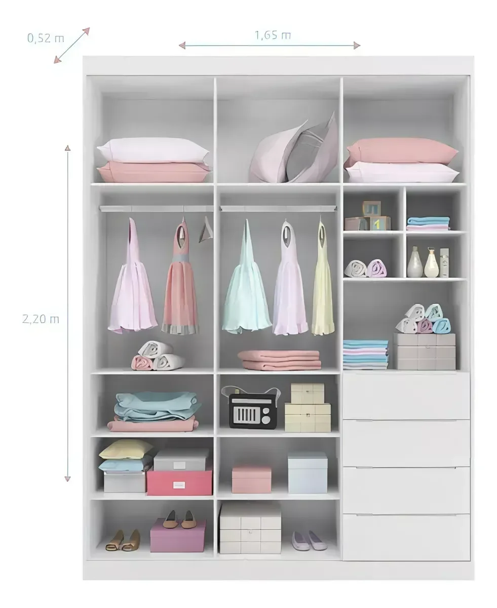 Roupeiro Guarda-roupa Infantil 4 Portas 3 Gavetas Pérola:branco - 3