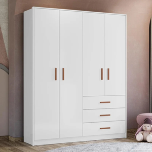 Roupeiro Guarda-roupa Infantil 4 Portas 3 Gavetas Pérola:branco