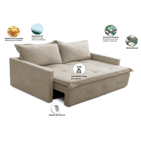 Sofá sem Caixa Retrátil e Reclinável 1,65m com Molas Bianca Boucle Bege Madelina Decor