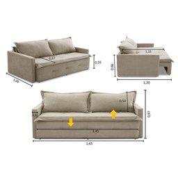 Sofá sem Caixa Retrátil e Reclinável 1,65m com Molas Bianca Boucle Bege Madelina Decor - 2