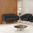 Ver imagem 2 de Kit 01 Namoradeira 02 Lugares e 01 Poltrona Stella Suede Preto Pés Palito Natural - D'Rossi