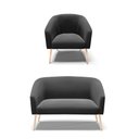 Ver imagem 1 de Kit 01 Namoradeira 02 Lugares e 01 Poltrona Stella Suede Preto Pés Palito Natural - D'Rossi