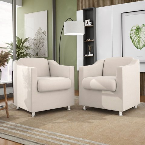 Kit 02 Poltronas Tilla Decorativas para Recepção:bege