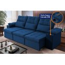 Ver imagem 2 de Sofá Retrátil Reclinável Verona Usb + Porta Copo 2,30m Suede Velut Azul C/ Molas no Assento -