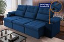 Ver imagem 1 de Sofá Retrátil Reclinável Verona Usb + Porta Copo 2,30m Suede Velut Azul C/ Molas no Assento -