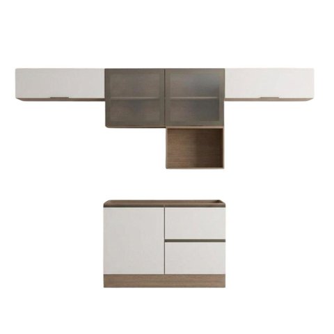 Cozinha Armário 5 Peças Balcão para Pia Etna Carvalho Oak Off White Poliman