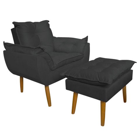 Conjunto Decorativo Poltrona com Puff Opala Suede Cinza - Montanaris Decor MD MONTANARIS DECOR