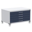 Ver imagem 1 de Mapoteca 5 Gavetas Pandin 120 Cm (larg) Inmetro Tampo Mdp Branco Estrutura Aço Cinza Gavetas Azul