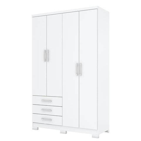Guarda Roupa Solteiro City 4 Portas e 3 Gavetas Branco - Móveis Henn