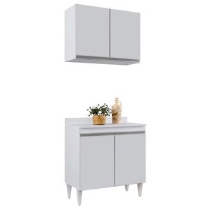 Armário Aéreo Califórnia e Balcão Hawai 80cm com Tampo Branco - Lumil Móveis