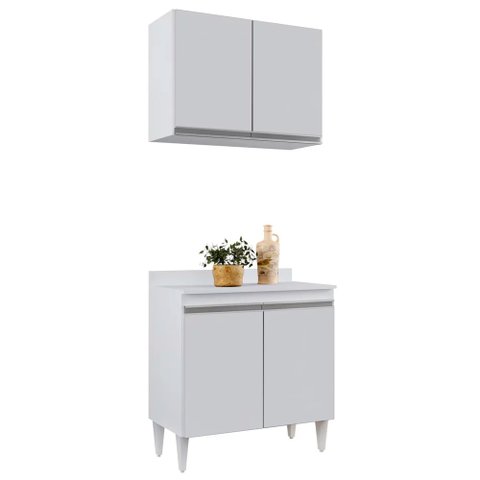 Armário Aéreo Califórnia e Balcão Hawai 80cm com Tampo Branco - Lumil Móveis