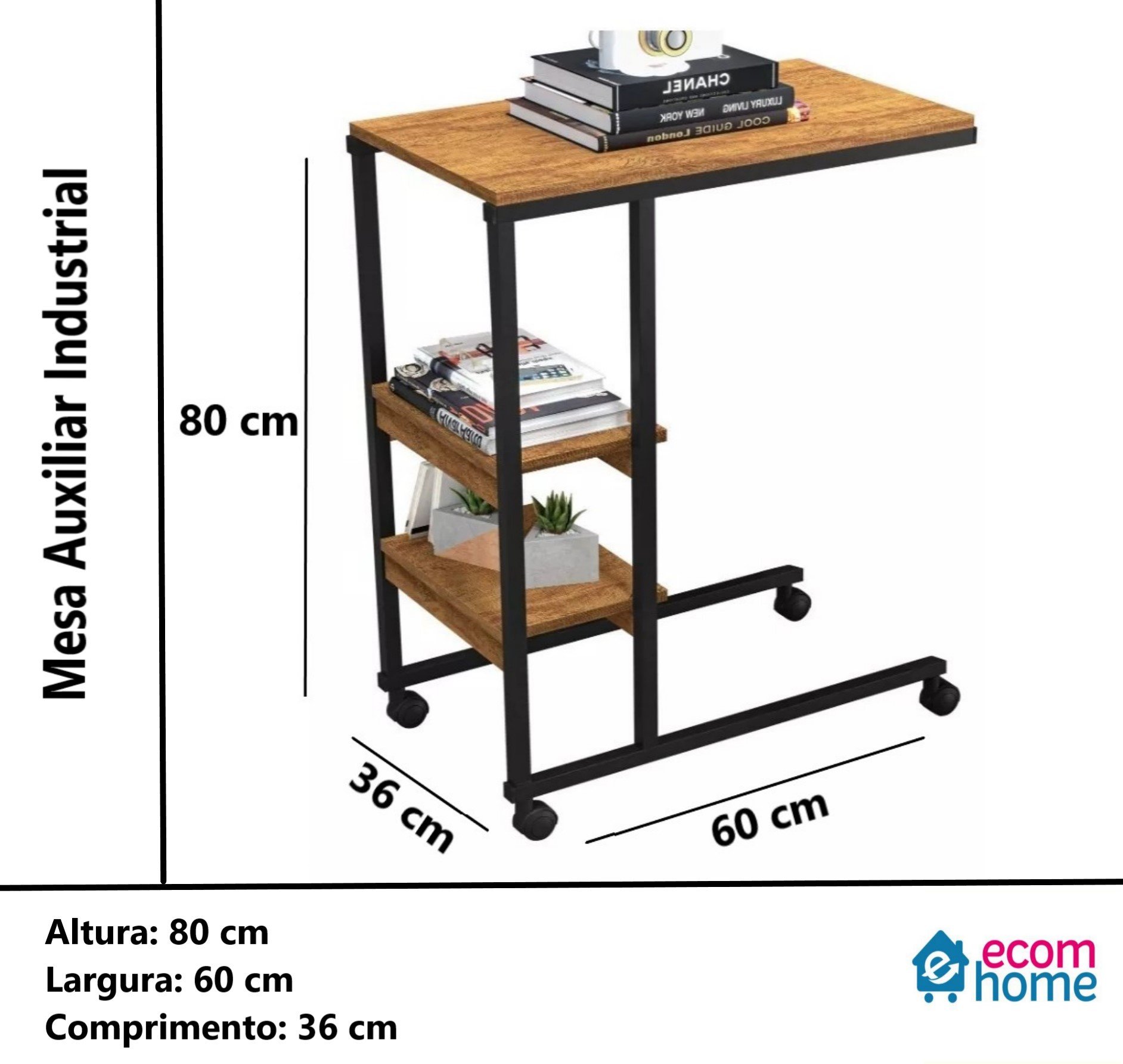 Mesa Auxiliar Fit Canela para Sofá com Rodinhas Notebook - 4