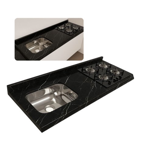 Pia Cozinha Granito Via Lactea 120cm Espaço p/ Cooktop e Cuba: Preto Via Lactea