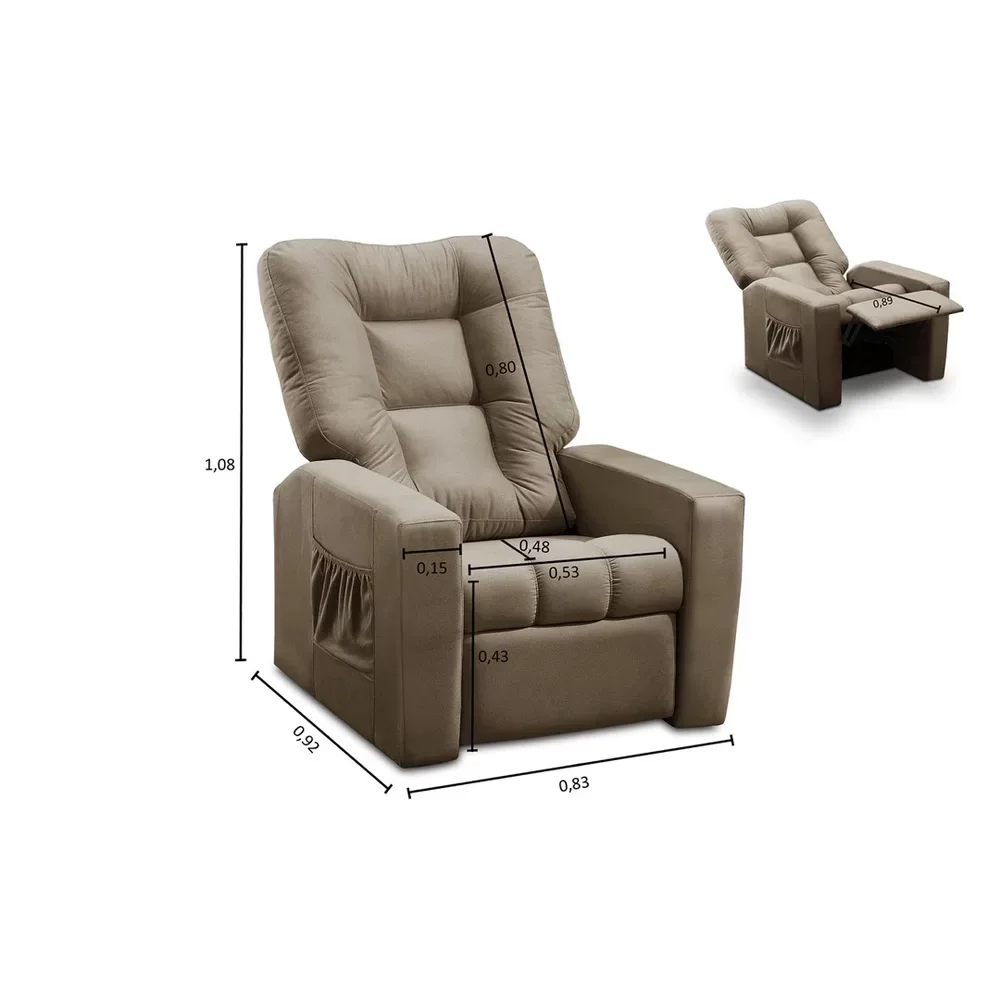 Poltrona Do Papai Reclinável Itália Corino Preto - 3