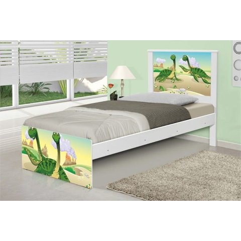 Cama Solteiro Adesivada Casal Dinossauros