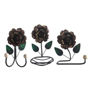 Kit 3 Peças para Banheiro com Flores em Ferro:marron