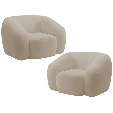 Kit 02 Poltronas Decorativa Orgânica para Sala Living Emery M05 Bouclê Creme - Lyam Decor