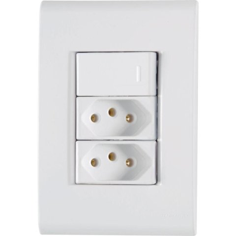 Conjunto 4x2 com 1 Interruptor Simples 10 a 250 V e 2 Tomadas 2P+T 20 a 250 V Tramontina Liz Branco