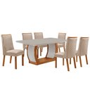 Ver imagem 1 de Mesa de Jantar Milena 180cm Tampo MDF Vidro Canto Copo com 6 Cadeiras Yasmin