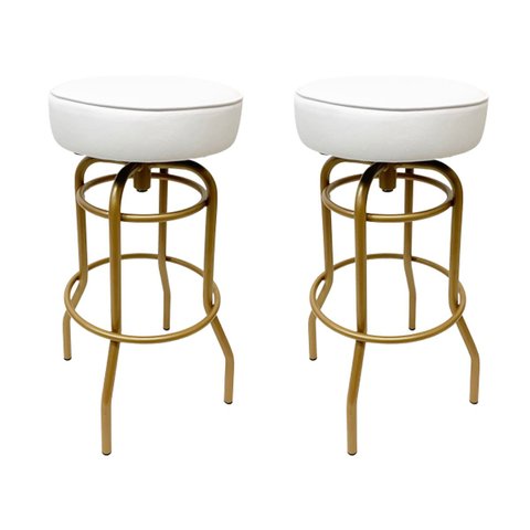 Banqueta Altura 65cm Bar Giratória cor Dourado fosco assento branco Kit 2 unidades Poltronas do Sul 