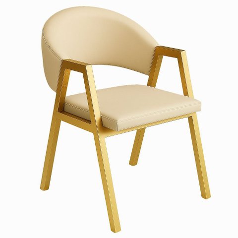 Cadeira de Jantar Antonella Corino Estilo Poltrona com Pés Dourado - 7 Decor Bege