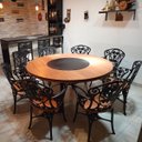 Ver imagem 2 de Conjunto Mesa Jantar 1,60m Madeira Giratória 8 Cadeiras Aluminio Fundido - Preto
