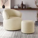 Ver imagem 1 de Kit Poltrona Orgânica Giratória Eloah + Puff Ello Bouclé Italiano Decoração Sala Luxo - Bege