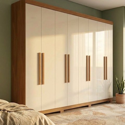 Guarda Roupa Casal 8 Portas 4 Gavetas com Calceiro, Cabideiro e Prateleiras 237x205x47cm