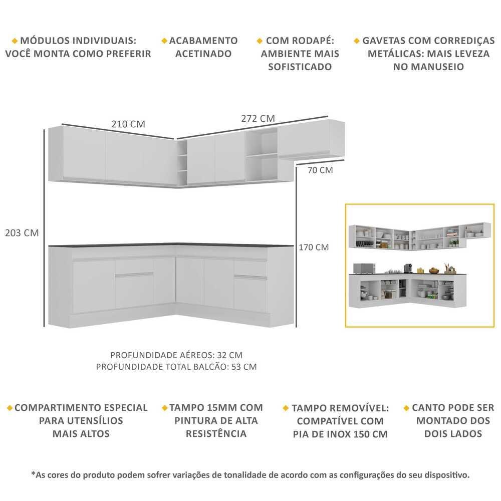 Armário de Cozinha Completa de Canto com Rodapé Veneza Multimóveis MP2103.891 Branco - 4